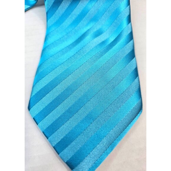 Puccini Aqua Blue Repp Handmade Tie 100% Microfiber For Men Business Formal - Picture 3 of 6
